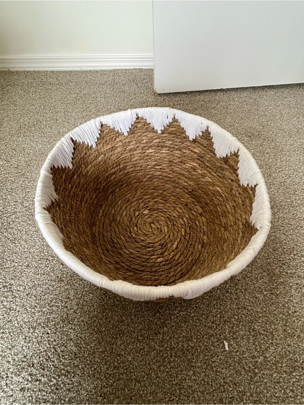 Woven Storage Basket with White Design